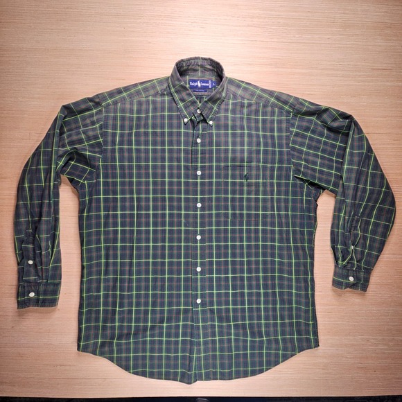 Ralph Lauren Men's Green Plaid Button Down Shirt Long Sleeve Cotton Size L - Picture 2 of 8